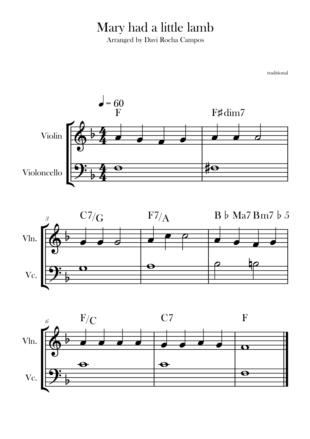 Mary had a little lamb (arr. Davi Rocha Campos)