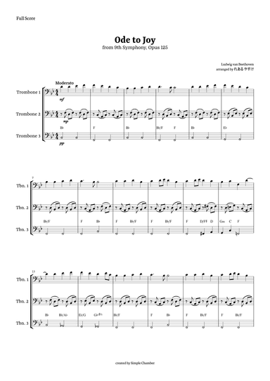 Ode to Joy for Trombone Trio by Beethoven Opus 12 (arr. れある やすけ)