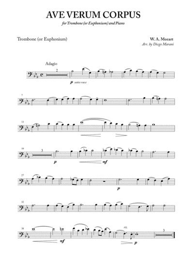Ave Verum Corpus for Trombone (or Euphonium) and Piano (arr. Diego Marani)