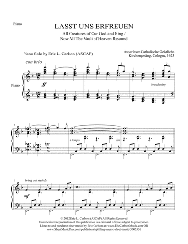 Now All The Vault Of Heaven Resounds - Piano Solo by Eric Carlson (arr. Eric L. Carlson (ASCAP))