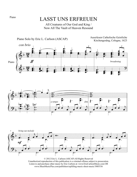 Now All The Vault Of Heaven Resounds - Piano Solo by Eric Carlson (arr. Eric L. Carlson (ASCAP))