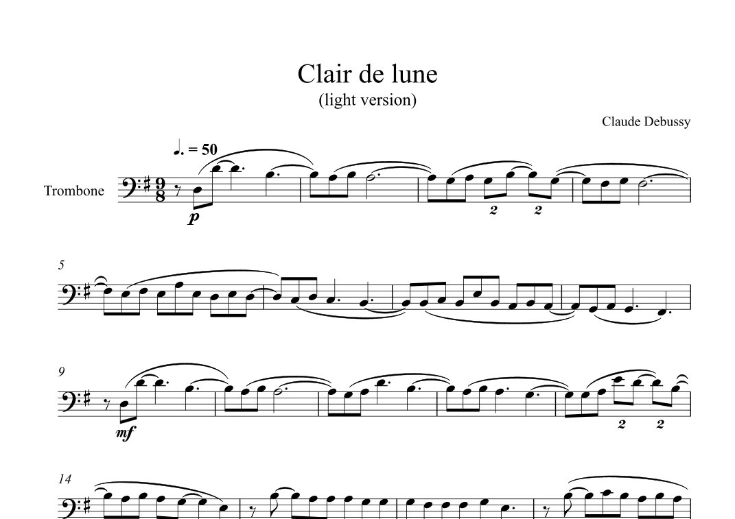 Clair de lune - Claude Debussy (Trombone) (arr. Digital Book Music)
