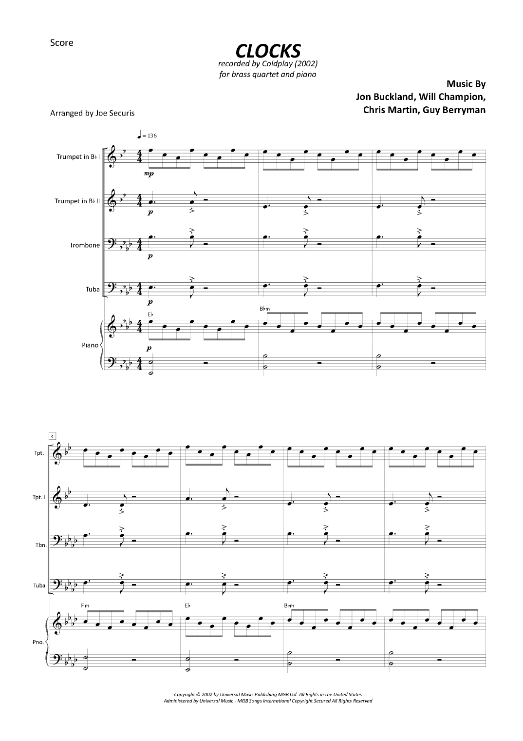 Clocks (arr. Joe Securis)