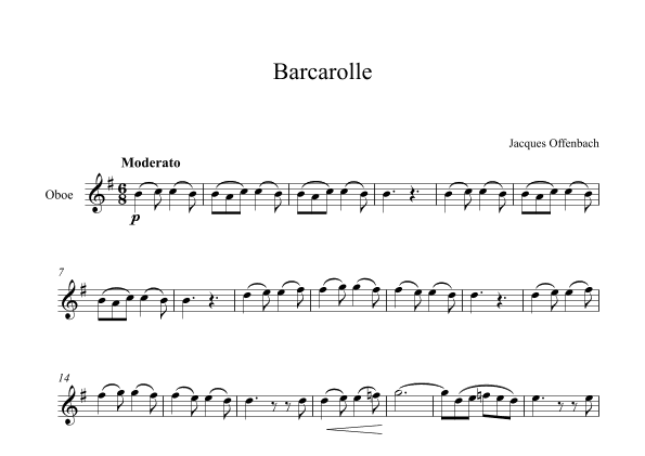 Barcarolle - Jacques Offenbach (Oboe) (arr. Digital Book Music)