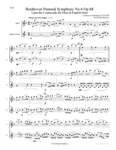 Beethoven Pastoral Symphony No 6 The Countryside for Oboe & English Horn Duet (arr. R G Roth)