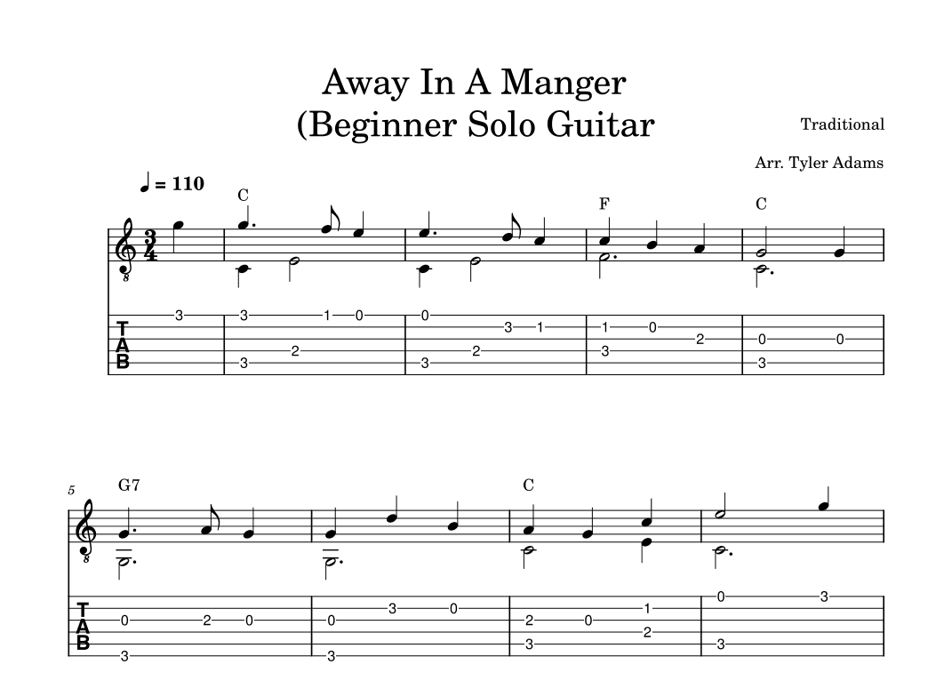 Away In A Manger (Beginner Solo Guitar) (arr. Tyler Adams)