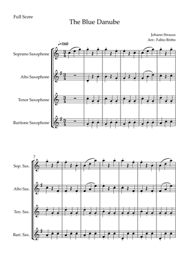 The Blue Danube (Waltz by Johann Strauss) for Saxophone Quartet (arr. Fabio Britto)