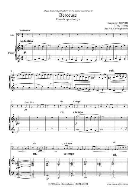 Berceuse from Jocelyn - Tuba and Piano (arr. Anne Christopherson ARCM GRSM)