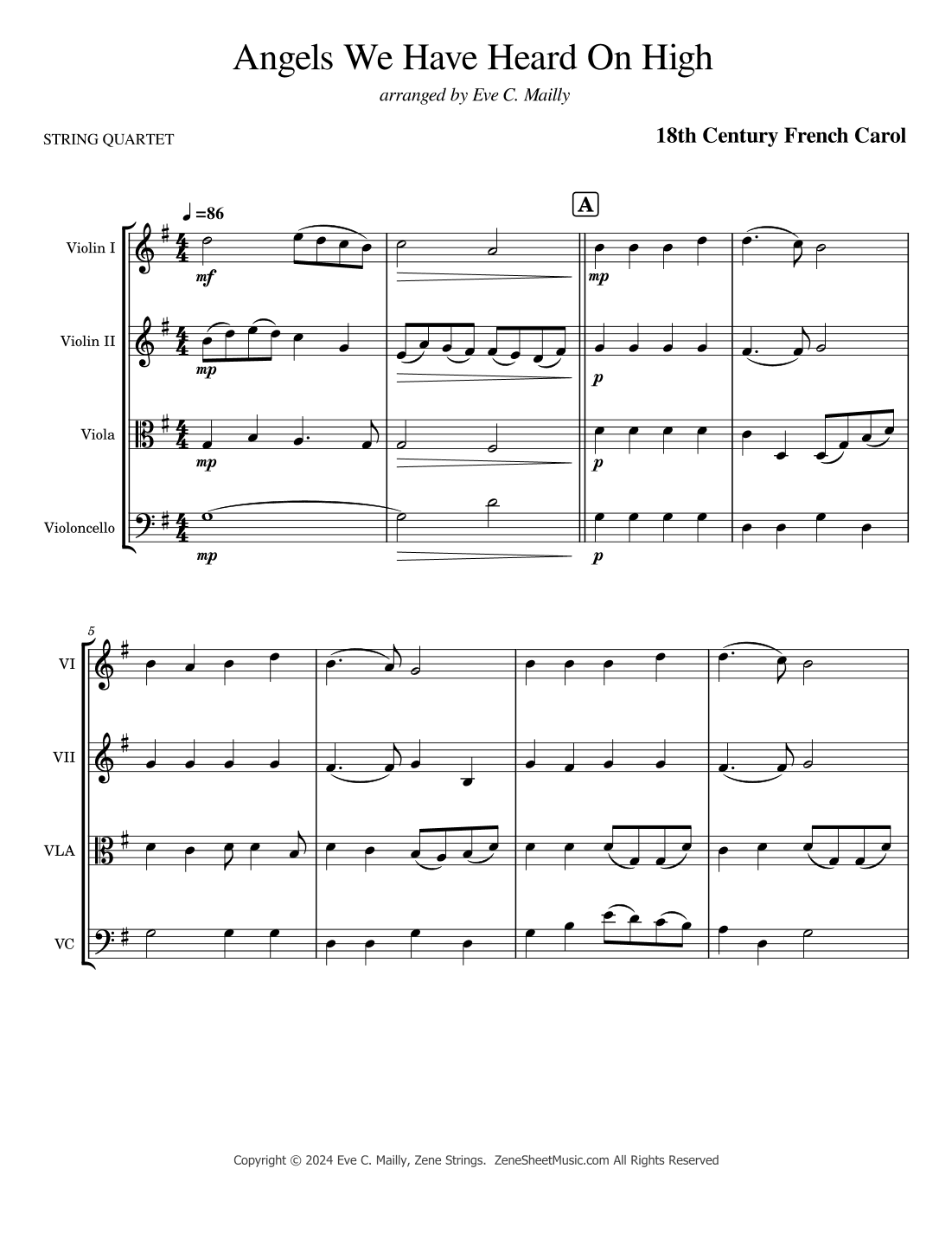 Angels We Have Heard on High - String Quartet (arr. Eve C. Mailly - Zene Strings)
