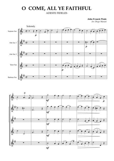 "O Come, All Ye Faithful" for Saxophone Quintet (arr. Diego Marani)