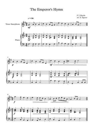 The Emperor's Hymn, Franz Joseph Haydn, For Tenor Saxophone & Piano (arr. Eugene Egorov)