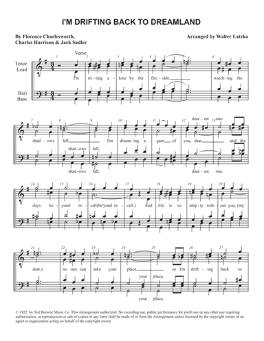 I'M DRIFTING BACK TO DREAMLAND (arr. Walter Latzko)