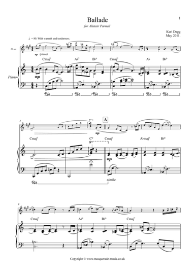 Ballade (Eb or Bb Sax & Piano). Advanced, smooth jazz improvisory feel.