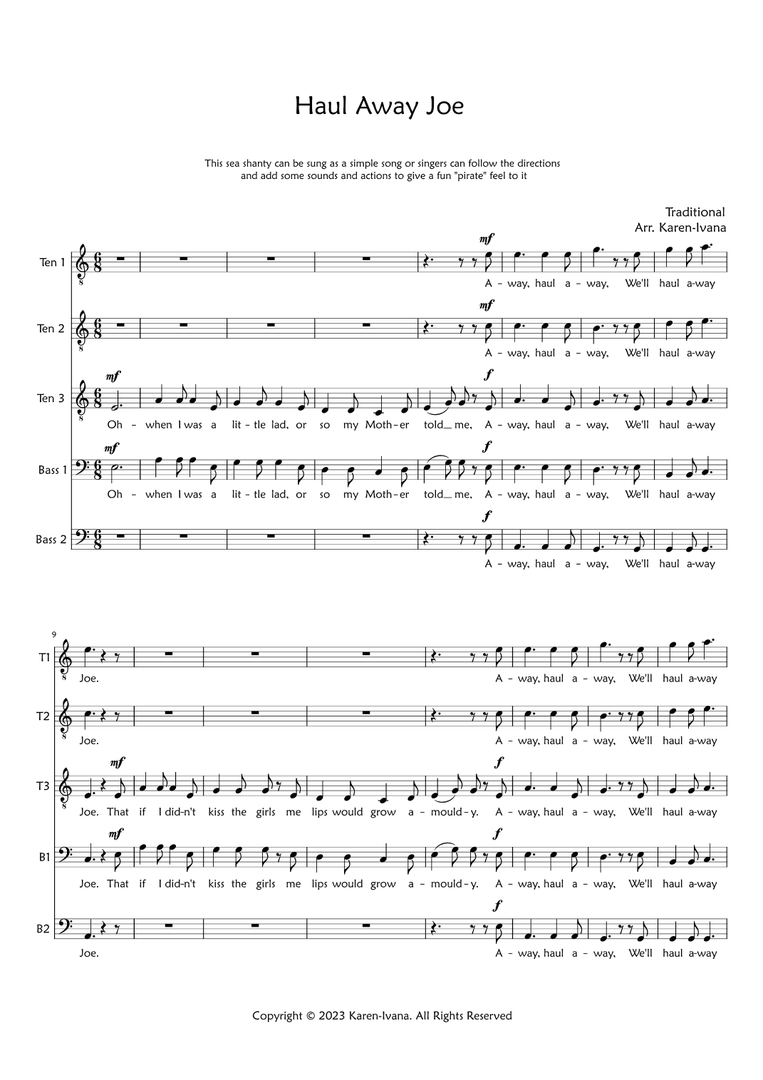 Haul Away Joe (arr. Karen Ivana)
