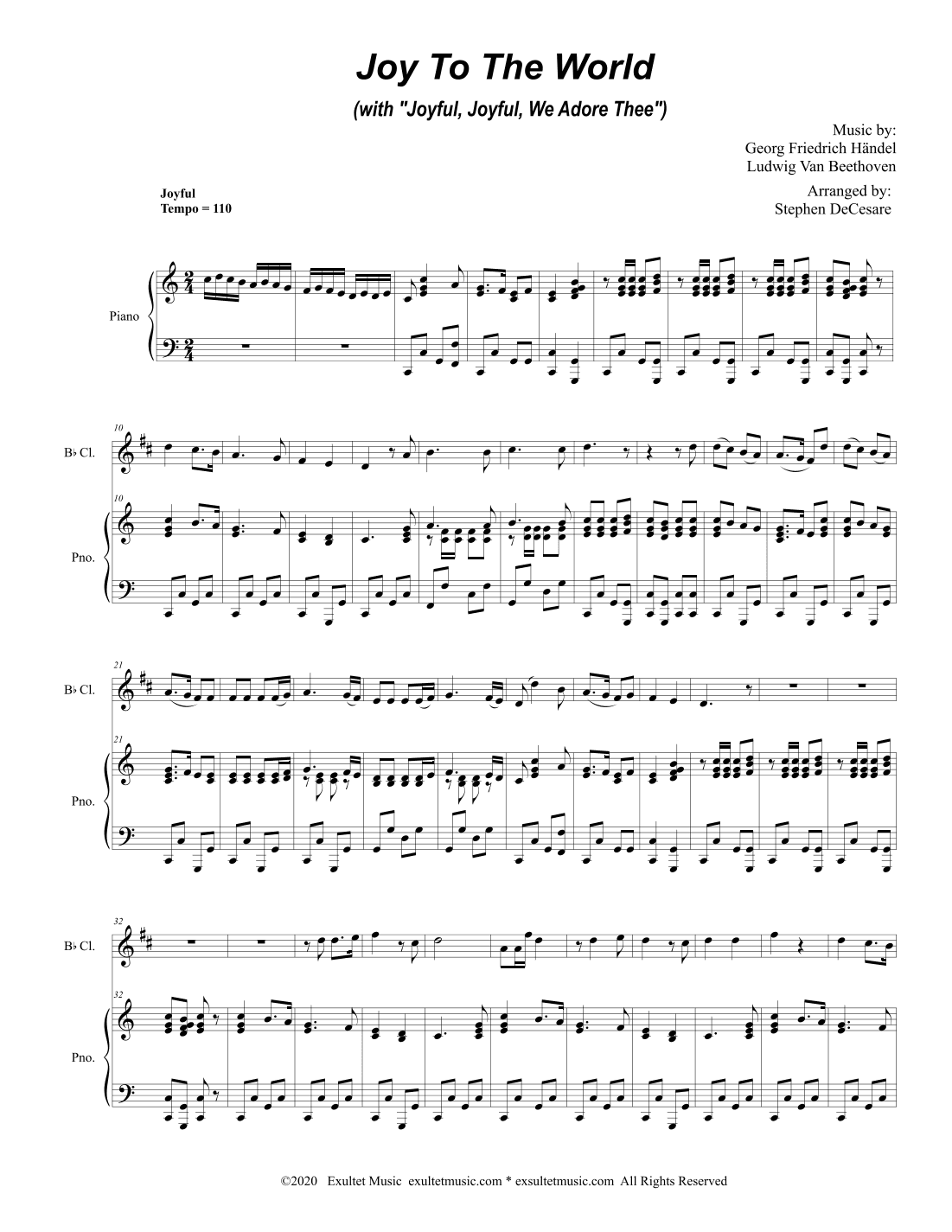 Joy To The World (with "Joyful, Joyful, We Adore Thee") (for Bb-Clarinet and Piano) (arr. Stephen DeCesare)