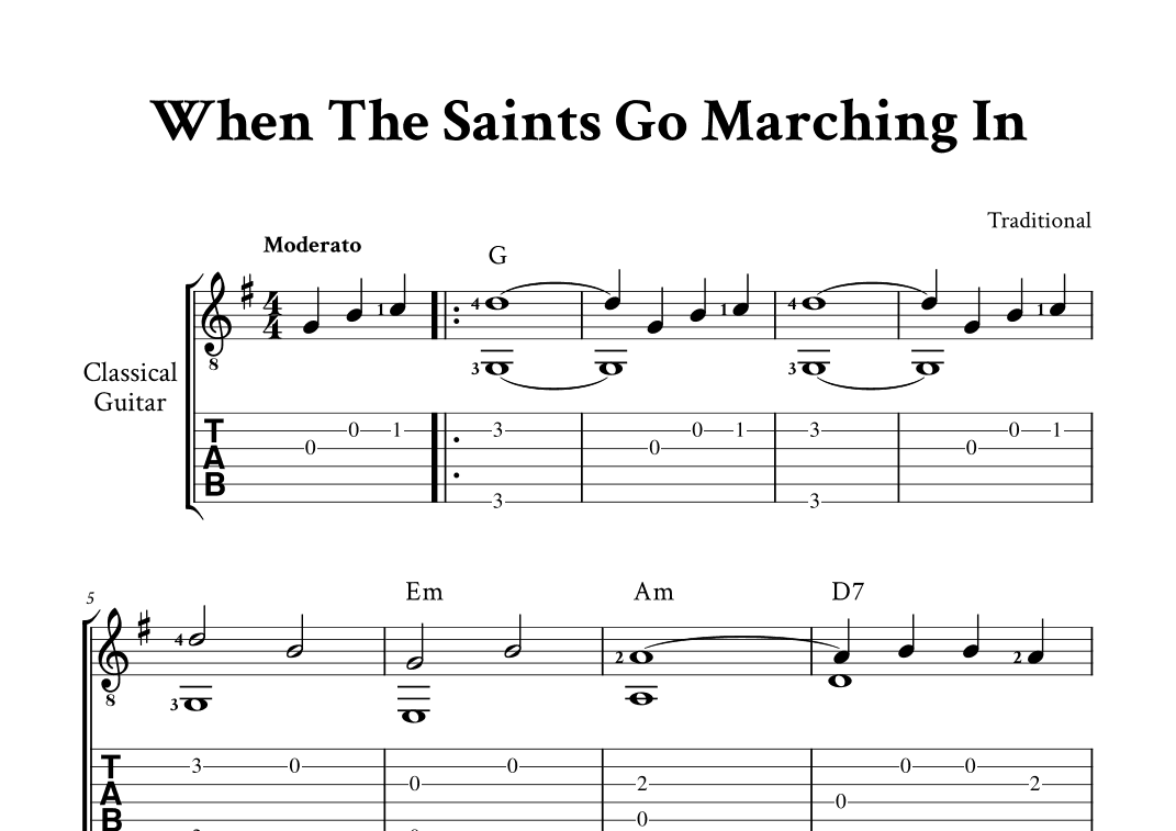 When The Saints Go Marching In - Fingerstyle Guitar (with TAB, Chords) (arr. Yuri Noronha)