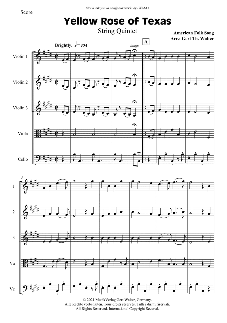 Yellow Rose of Texas (arr. Gert Th. Walter)