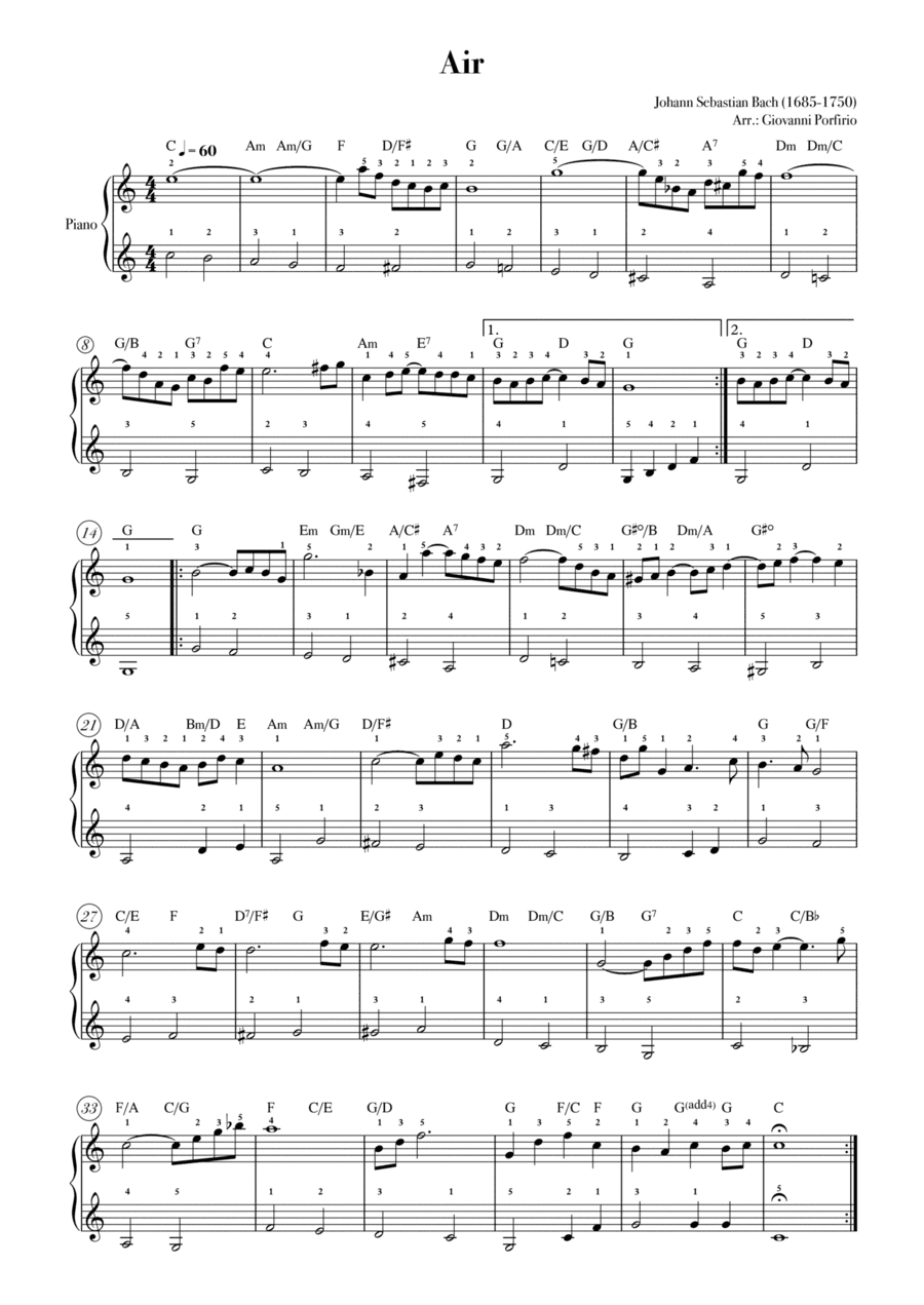 AIR - J.S.Bach (Piano - chords - easy) (arr. Giovanni Porfirio)