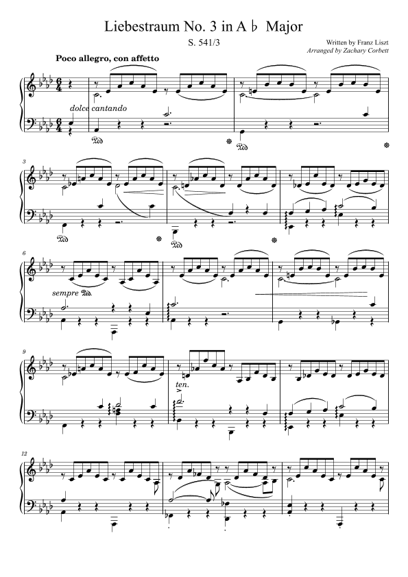 Liebestraum S. 521 No. 3 in Ab Major (arr. Zachary Corbett)