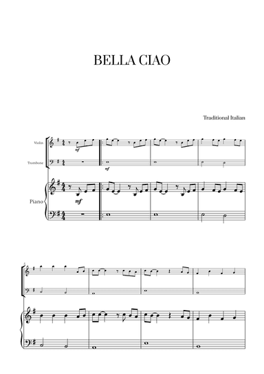 Bella Ciao for Violin, Trombone and Piano (arr. Cadenza Editions)