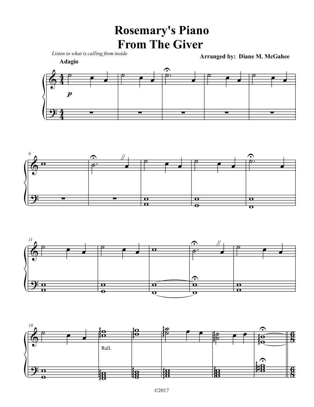 Rosemarie's Theme (arr. Arranged by Diane M. McGahee)