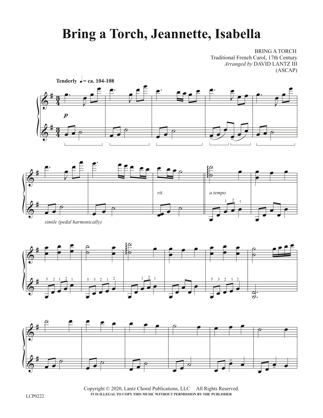 Bring a Torch, Jeannette, Isabella (arr. David Lantz III)