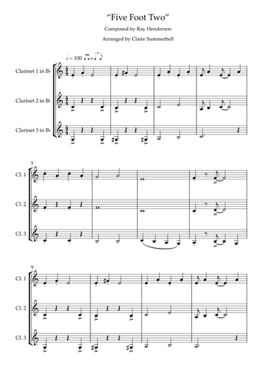 Five Foot Two (Eyes of Blue) - Easy Clarinet Trio (arr. Claire Summerbell)