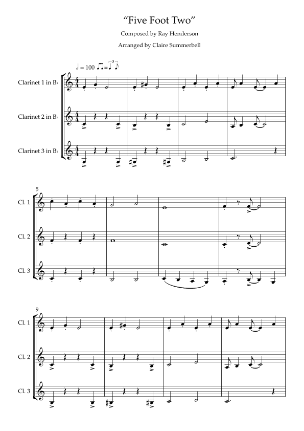 Five Foot Two (Eyes of Blue) - Easy Clarinet Trio (arr. Claire Summerbell)