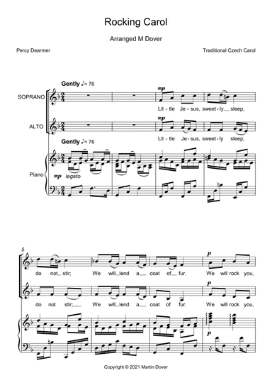 Rocking Carol ( Little Jesus Sweetly Sleep ) - Two Part Choir SA - Upper Voices (arr. Martin Dover)