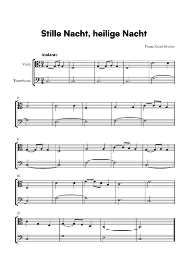 Stille Nacht, heilige Nacht (for Viola and Trombone) (arr. Cadenza Editions)