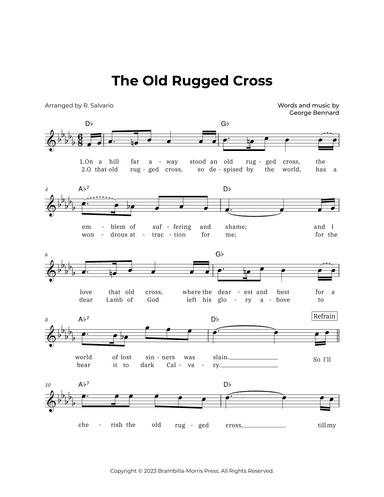 The Old Rugged Cross (Key of D-Flat Major) (arr. R. Salvario)