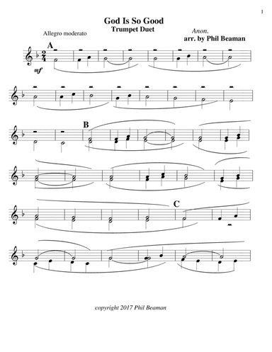 God Is So Good - trumpet duet (arr. Phil Beaman)