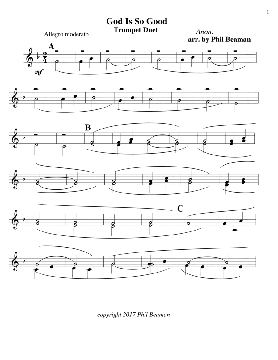 God Is So Good - trumpet duet (arr. Phil Beaman)