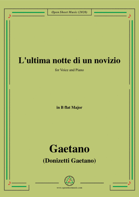 Donizetti-L'ultima notte di un novizio,in B flat Major,for Voice and Piano (arr. MSM)