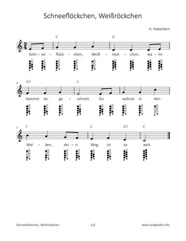 Schneeflöckchen, Weißröckchen (arr. songbooks.info)