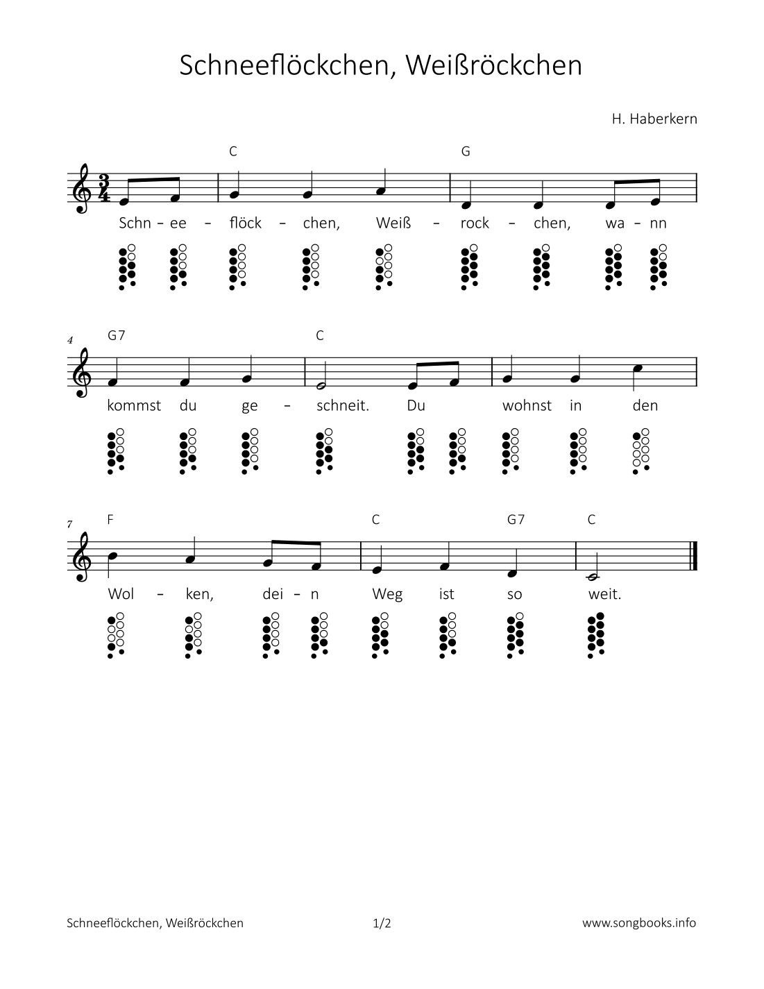 Schneeflöckchen, Weißröckchen (arr. songbooks.info)