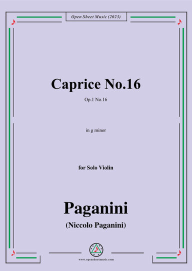 Paganini-Caprice No.16,Op.1 No.16,in g minor,for Solo Violin (arr. OSM Press)