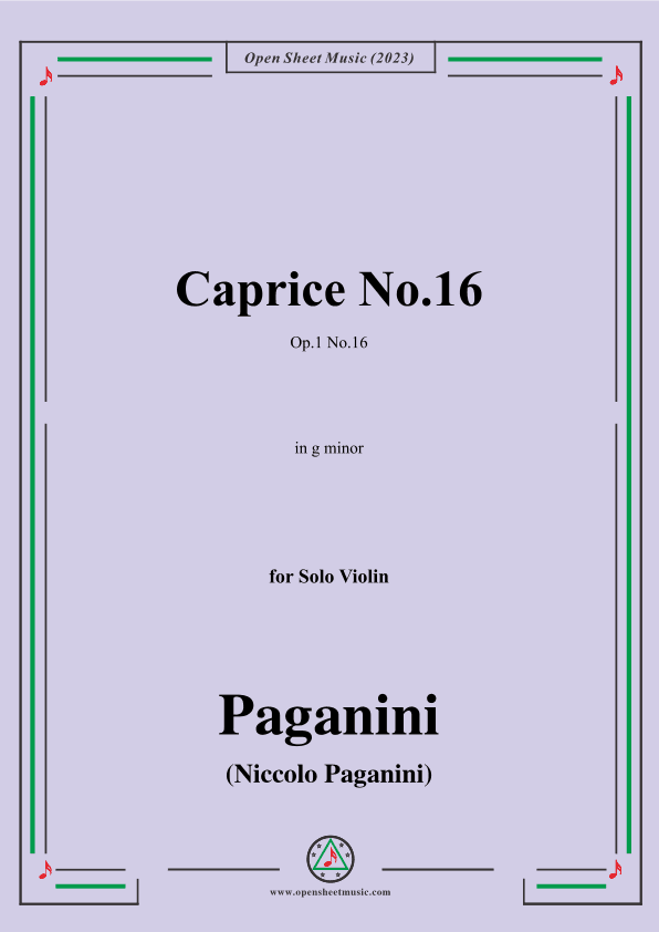 Paganini-Caprice No.16,Op.1 No.16,in g minor,for Solo Violin (arr. OSM Press)
