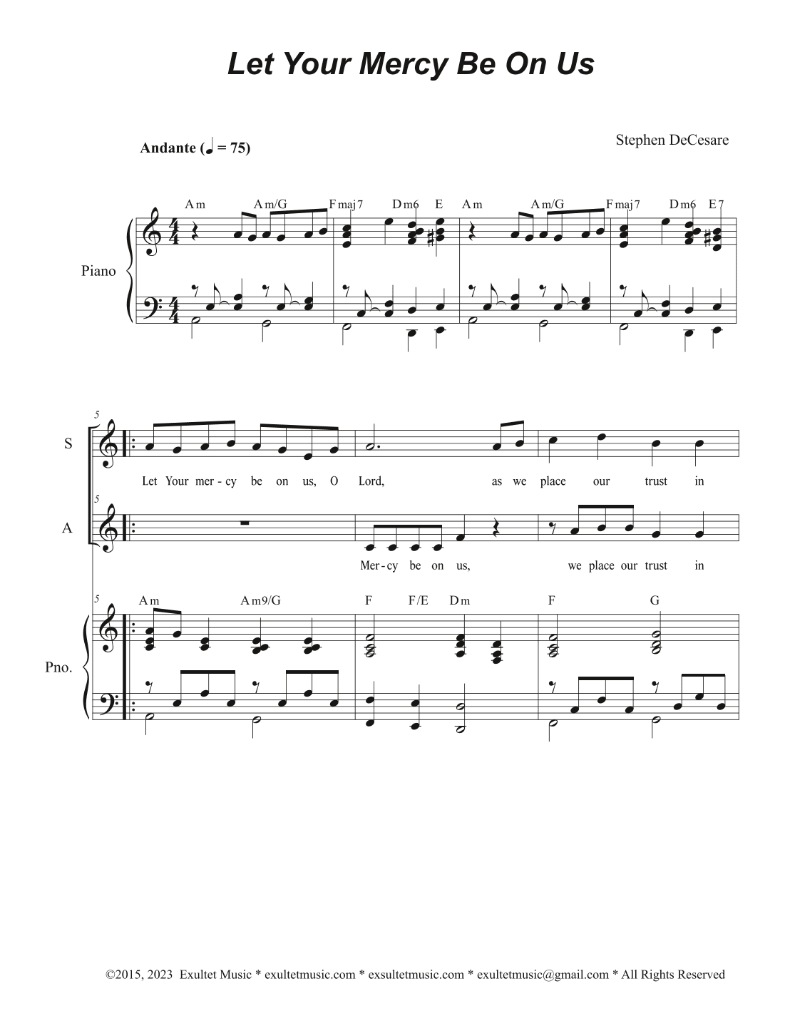 Let Your Mercy Be On Us (Psalm 33) (Duet for Soprano and Alto solo)