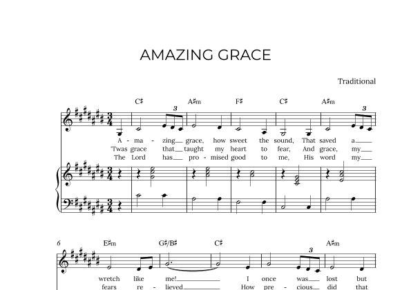 AMAZING GRACE - for piano and alto in C# major with chords (arr. Alex Nunes Rodrigues)