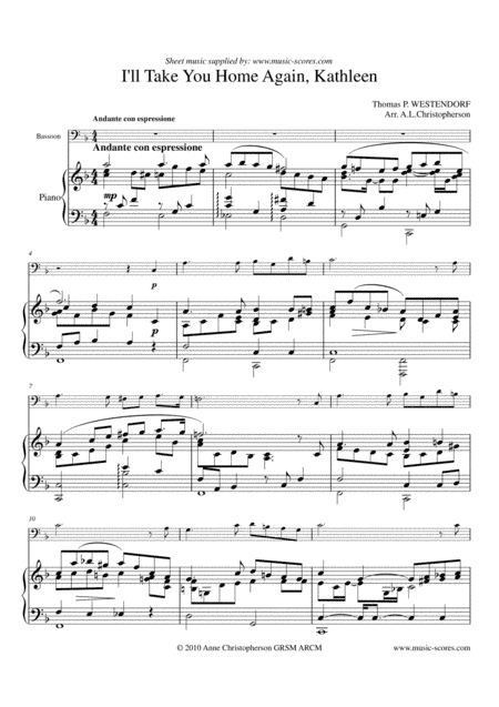 I Will Take You Home Kathleen - Bassoon and Piano (arr. Anne Christopherson GRSM ARCM)