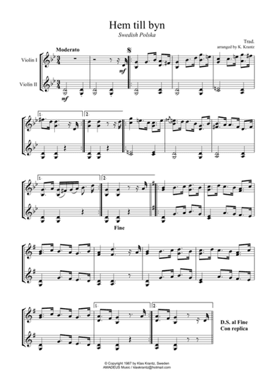 Hem till byn (swedish polska) for violin duo (arr. K. Krantz)