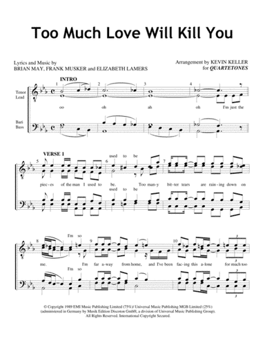 Too Much Love Will Kill You (arr. Kevin Keller)