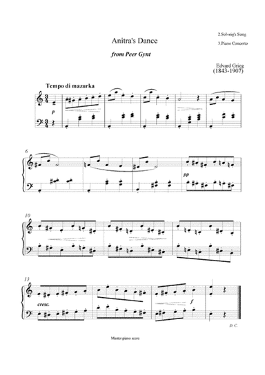 Grieg - 3 Songs (Easy piano arrangement)  Solveig's Song,Anitra's Dance,Piano Concerto (arr. MPS)