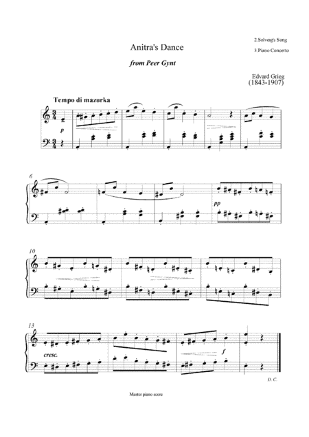 Grieg - 3 Songs (Easy piano arrangement)  Solveig's Song,Anitra's Dance,Piano Concerto (arr. MPS)