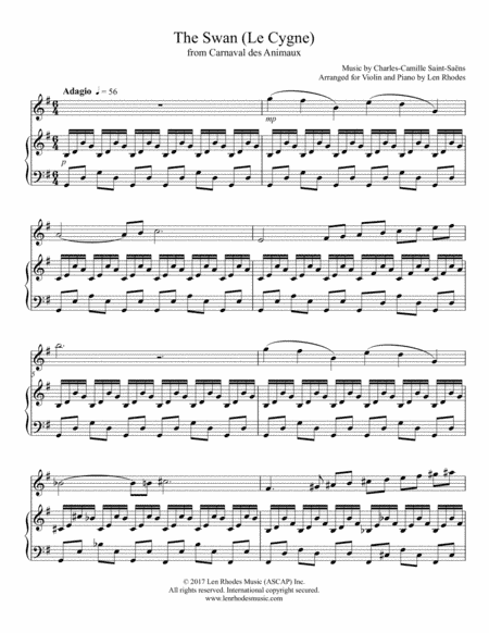 The Swan (Carnival of the Animals) - Charles-Camille Saint-Saëns for Violin and Piano (arr. Len Rhodes)