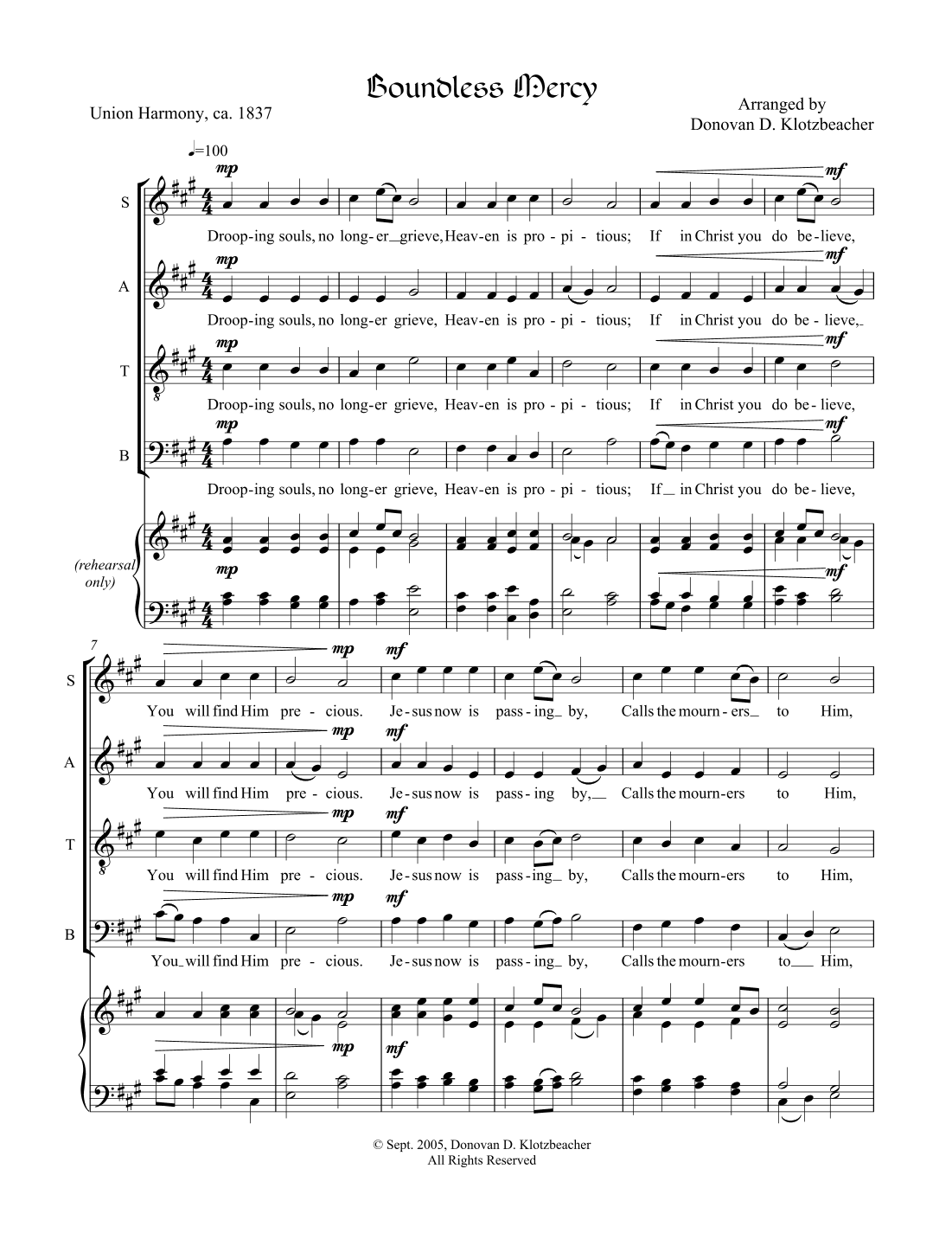 Boundless Mercy (arr. Donovan D. Klotzbeacher)