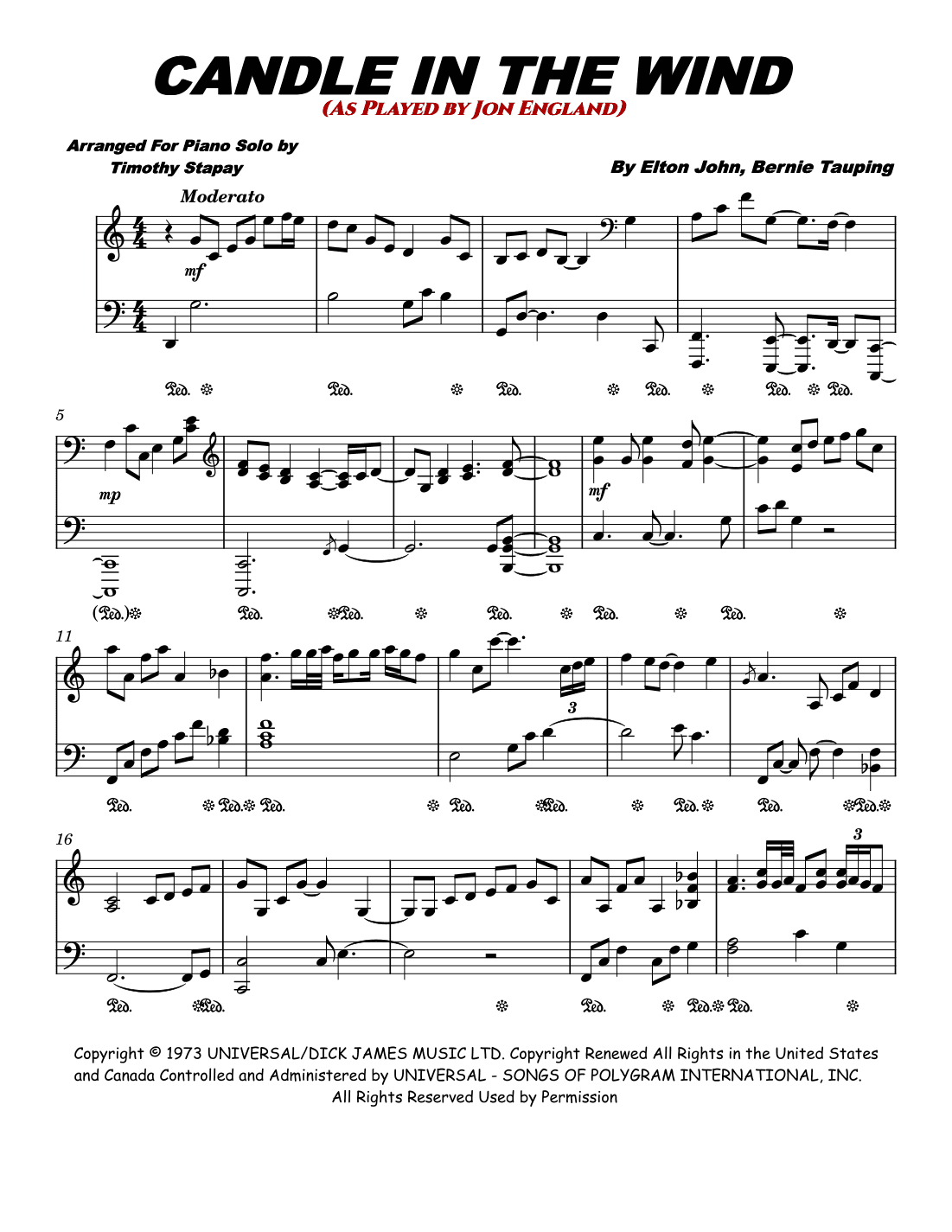 Candle In The Wind (arr. Timothy Stapay)