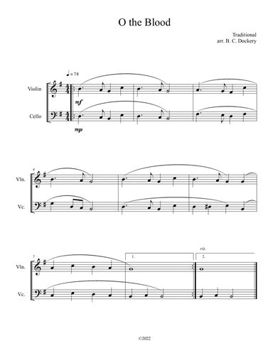 O the Blood (Violin and Cello Duet) (arr. B. C. Dockery)