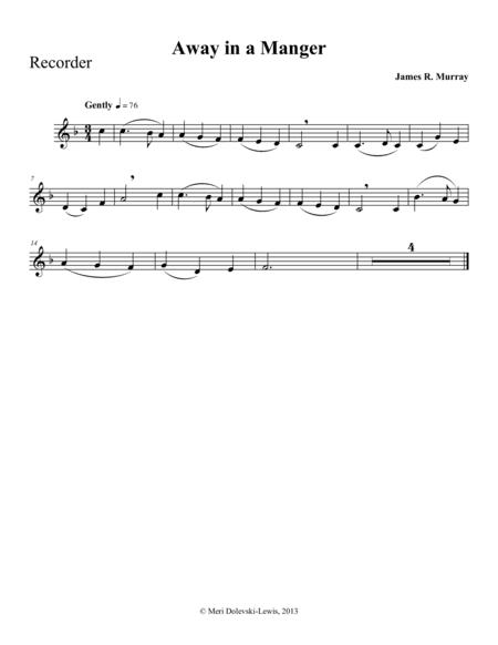 Away in a Manger: recorder/piano (arr. Meri Dolevski)